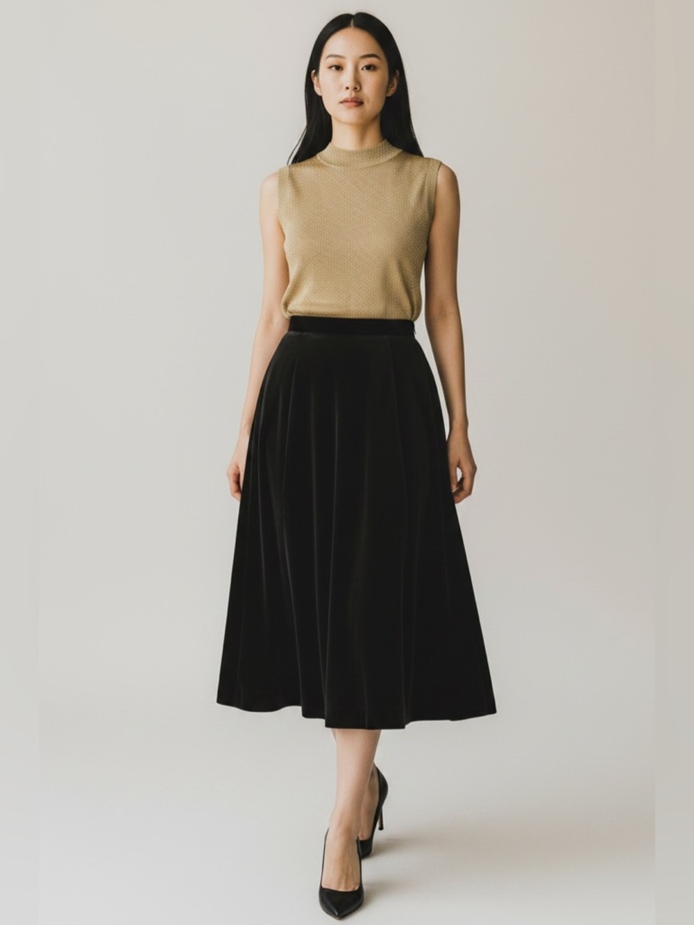 VTG Velvet Long Midi Maxi‎ Skirt Black Goth Holiday Whimsygoth Large Medium FLAW